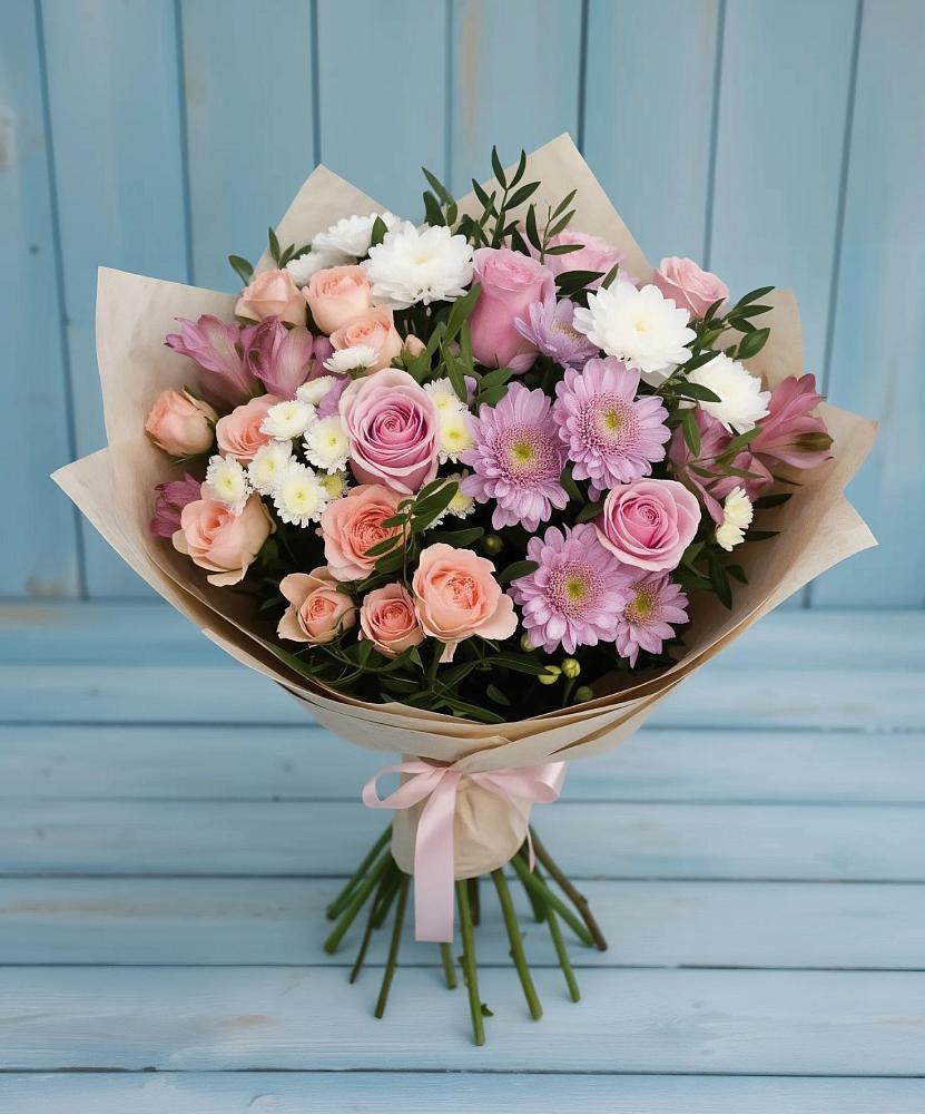Букет цветов из: Хризантемы, Розы и Альстромерии в Раздолье