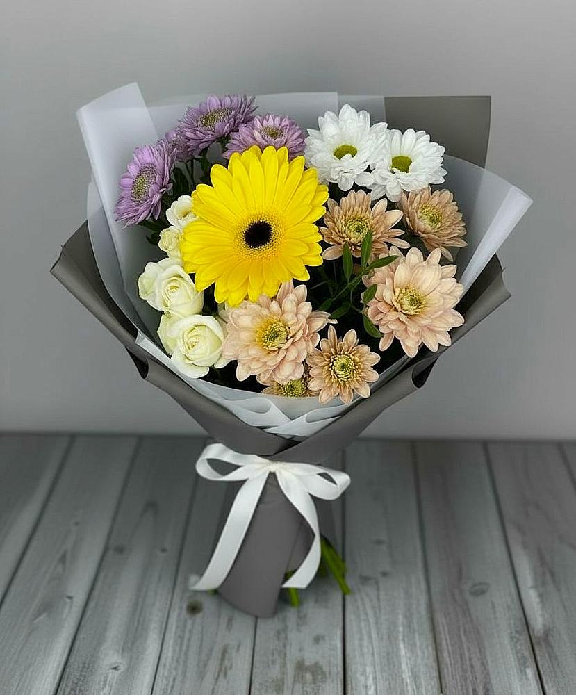 Букет цветов из: Розы, Герберы и Хризантемы в Раздолье