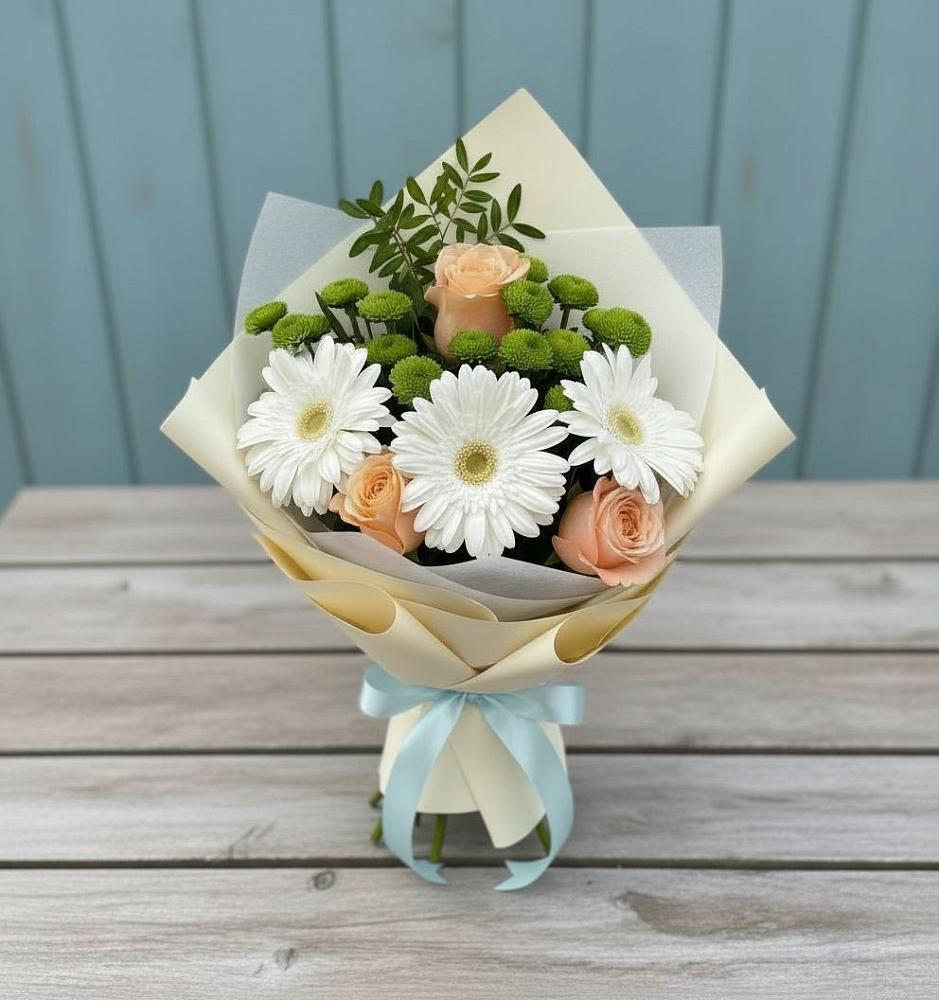 Букет цветов из: Герберы, Розы и Хризантемы в Раздолье