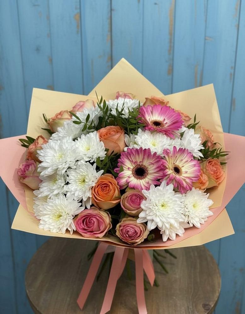 Букет цветов из: Розы, Герберы и Хризантемы в Раздолье