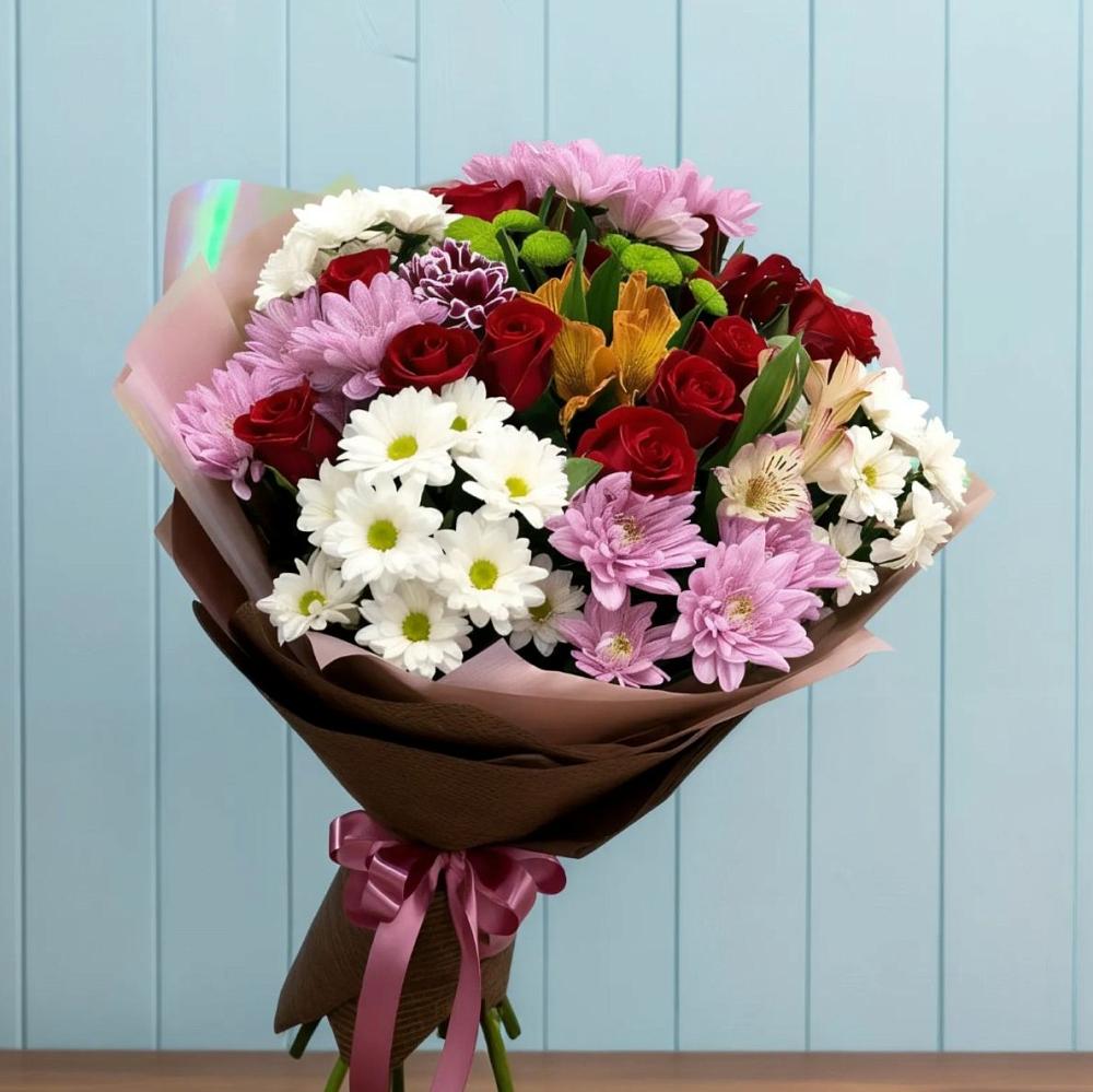 Букет цветов из: Розы, Хризантемы и Альстромерии в Раздолье