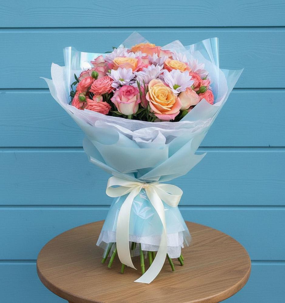 Букет цветов из: Хризантемы и Розы в Раздолье