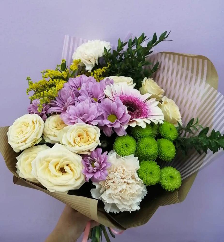 Букет цветов из: Хризантемы, Розы, Гвоздики и Герберы в Раздолье