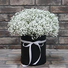Цветочная композиция из Гипсофила в шляпной коробке в Раздолье